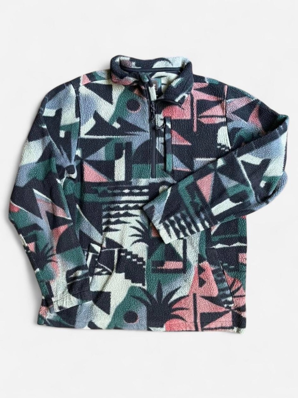 Billabong Boundary Geometric Print Gorpcore Quarter Zip Fleece Pullover Sz L